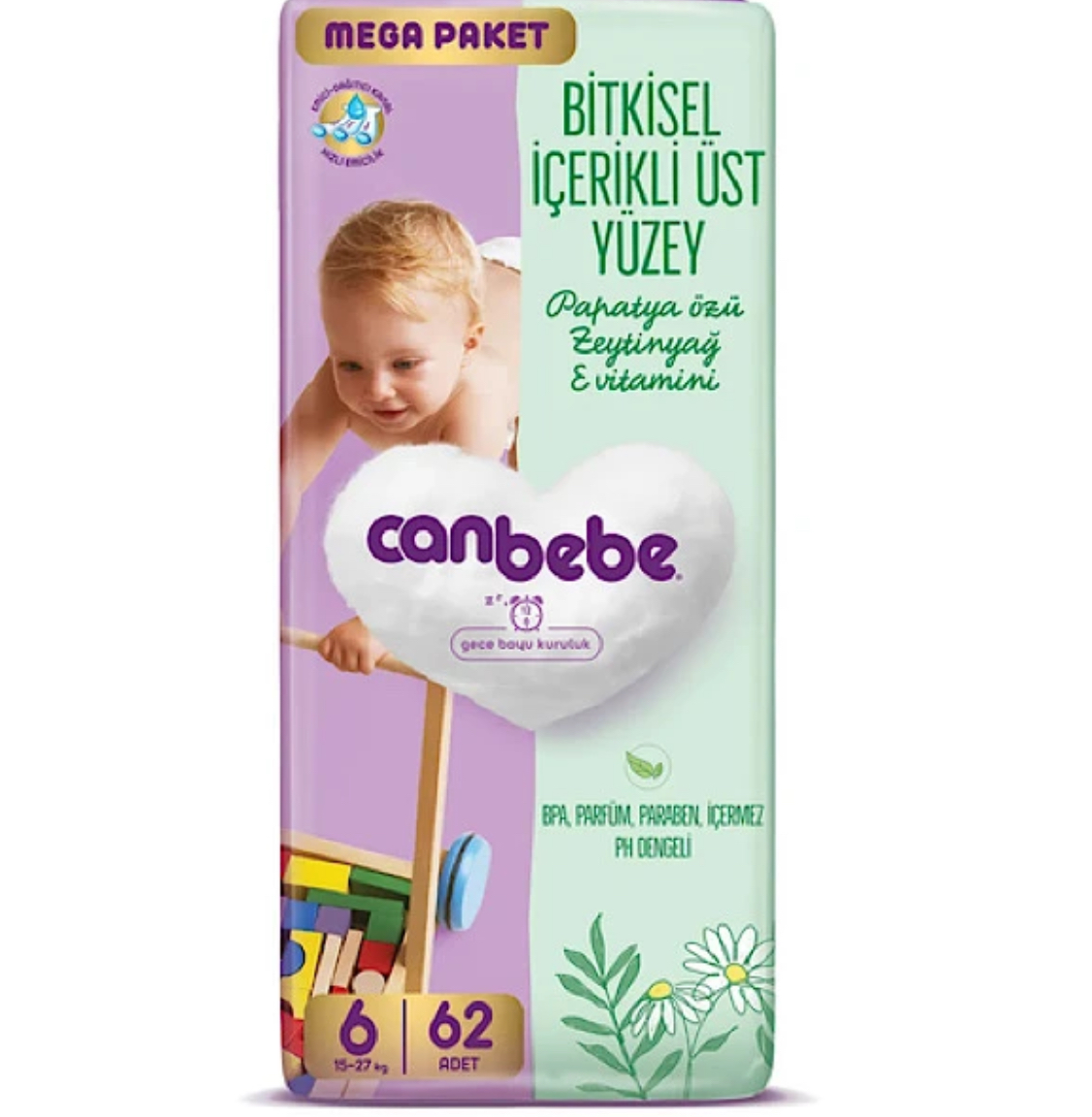 پوشک جان به به (Canbebe) سایز ۶ بسته ۶۲ عددی